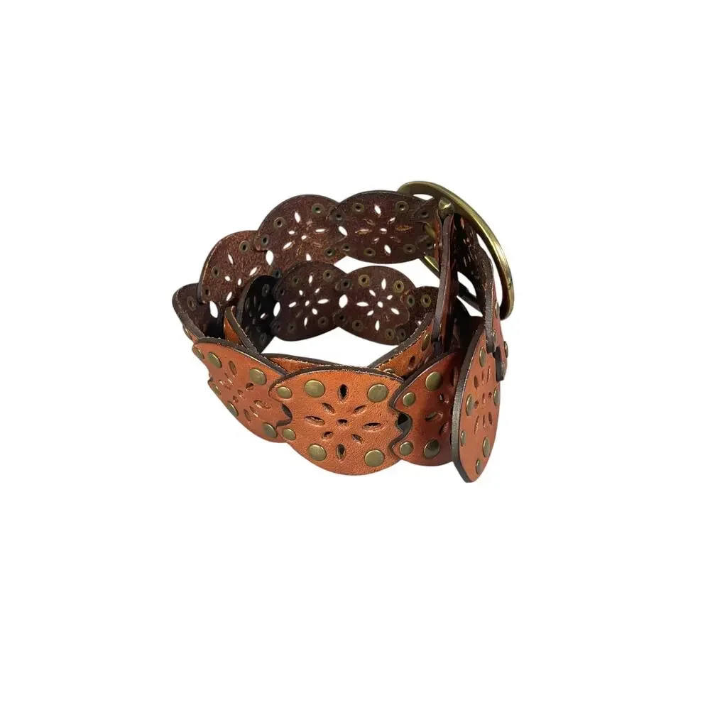 Unbranded Women’s Brown Leather Boho Cutout Floral Studded Belt Measures: 36.5”